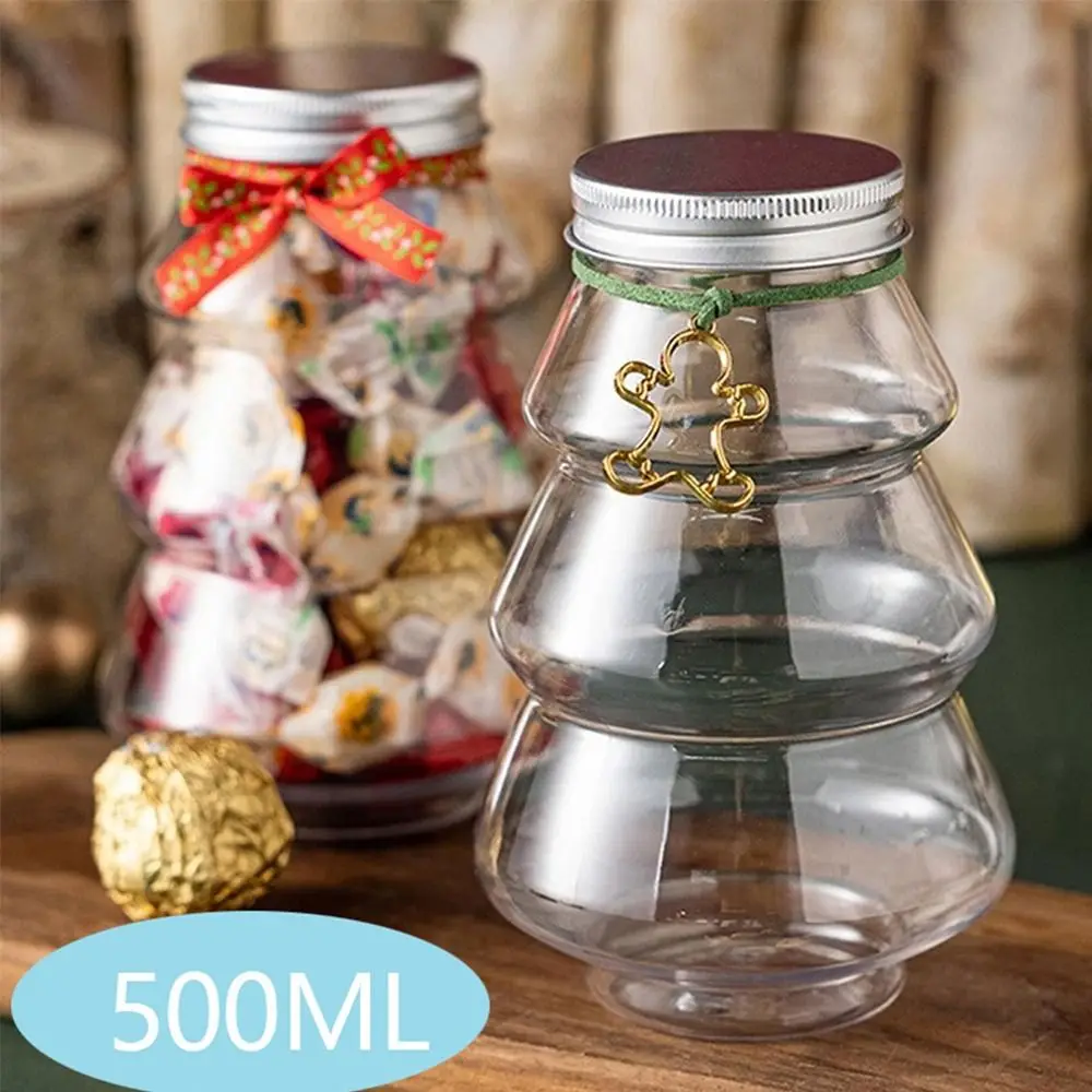 1PCS 500ml Christmas Tree Sweet Jar Christmas Candy Jars for Wedding Home Decor Jar Box Multi-function Snacks Storage Bottle