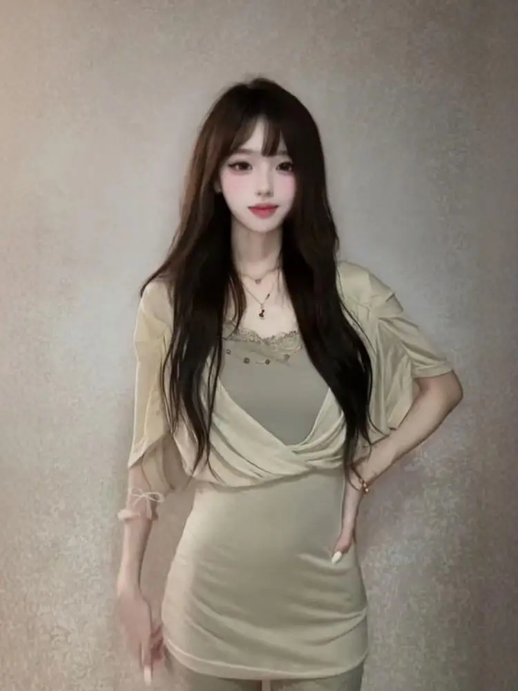 Faionable-Conjunto de dos piezas de invierno para mujer, Top y pantalones Rer, camiseta Ele Sle ort Sve v-ne, algodón seco