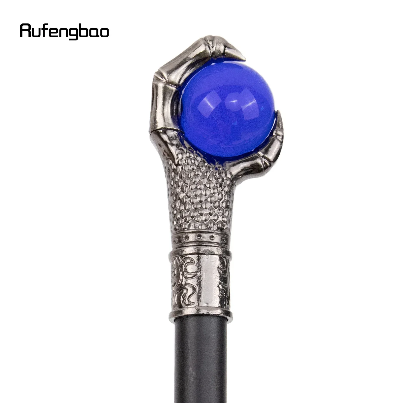 Dragon Claw Grasp Dark Blue Glass Ball Silver Walking Cane Fashion Decorative Walking Stick Cosplay Cane Knob Crosier 93cm