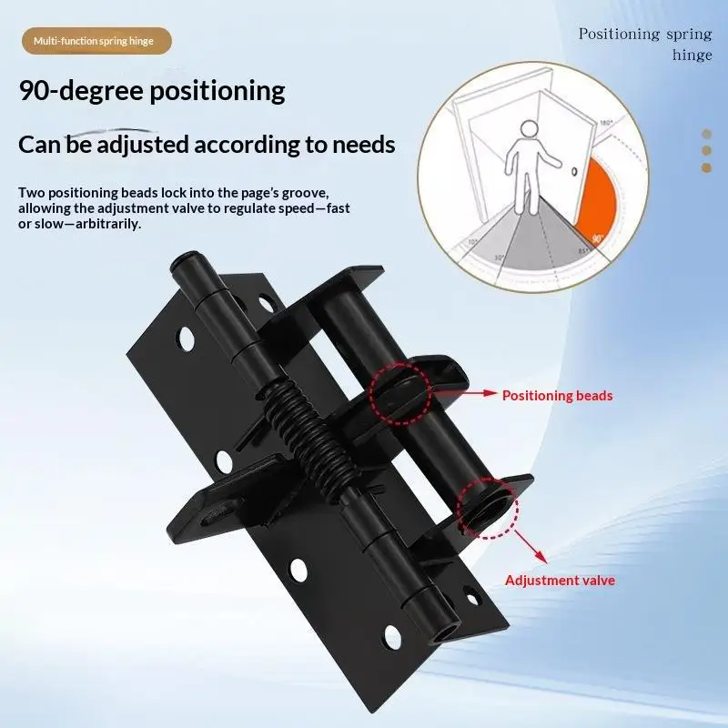 Durable Heavy Duty Black 3 In 1 Spring Hinge With Integrated Door Closer And Door Stopper Perfect For Home Wooden DoorsBH-ELEVE