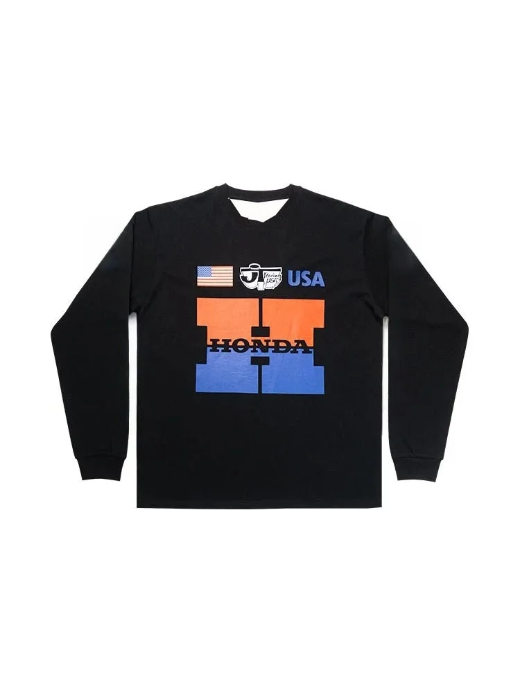 

Мужская и женская традиционная футболка Honda, черный дышащий удобный костюм для верховой езды, быстросохнущая рубашка с длинными рукавами и принтом