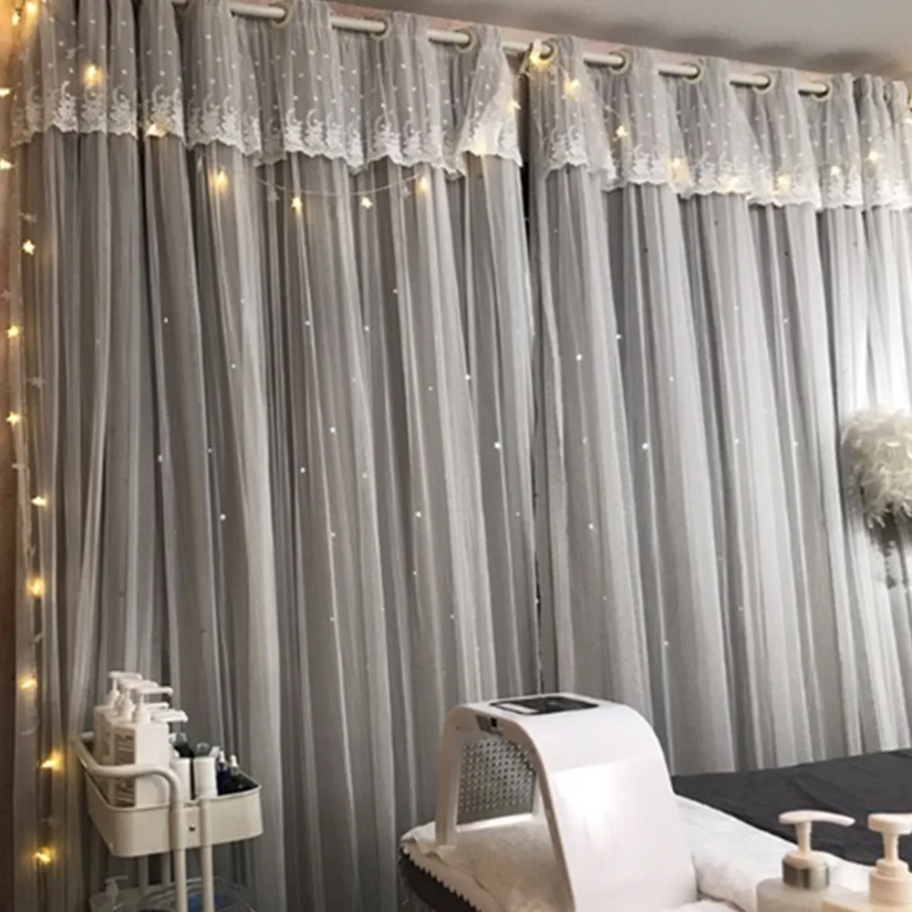 Romantic Stars Window Curtains for Living Room Bedroom Kids Room Wedding Lace Voile Tulle Curtain Double Layer Blackout Curtains