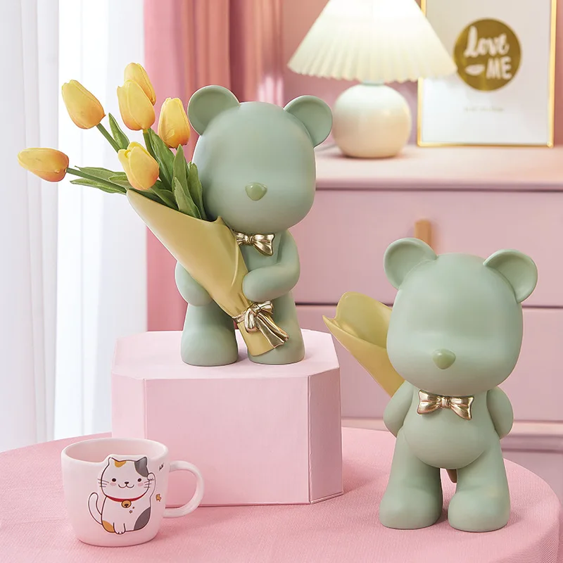 

Light Luxury Violence Bear Flower Vase Decoration Living Room TV Cabinet Flower Decoration Tabletop Gift Desk Decoration