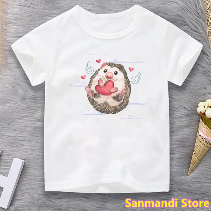 

New Cute Hedgehog Animal Print Tshirt for Girls/Boys Kids Clothes Crown T Shirt Shirt Kawaii Children Clothing Wholesale