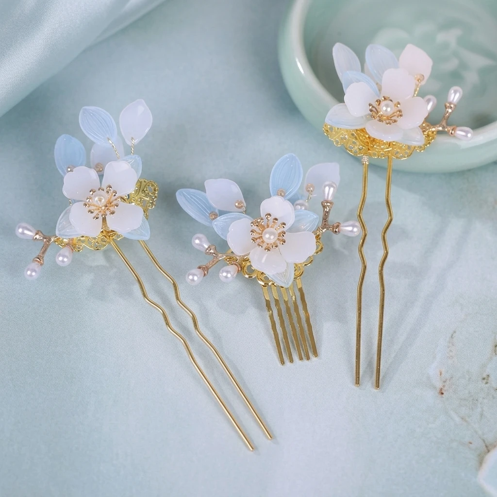 

3Pcs Vintage Flower U Shaped Hair Sticks Alloy Hairpins for Chignon Bun Long Hair Women Wedding Hanfu Party Daily Styling