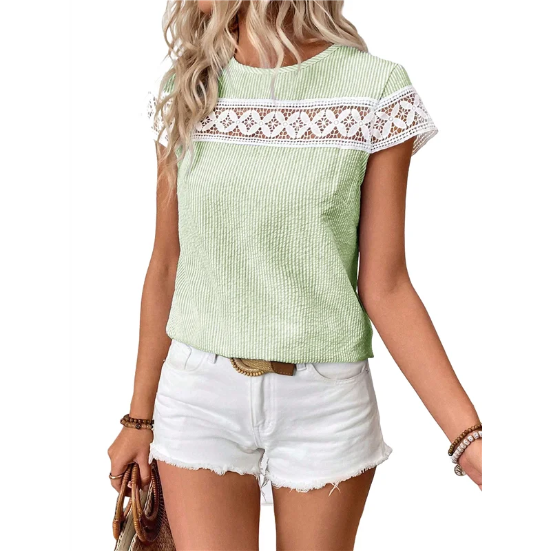 

ABRT-Women's Tops Casual Scoop Neck Short Sleeve Hollow Out Shirts Loose Tunic Tops Blouses