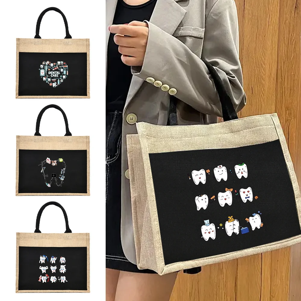

Cotton and Linen Shopping Bag Large Capacity Cotton Linen Handbag Black Fashion New Design Women Men Canvas Handbags