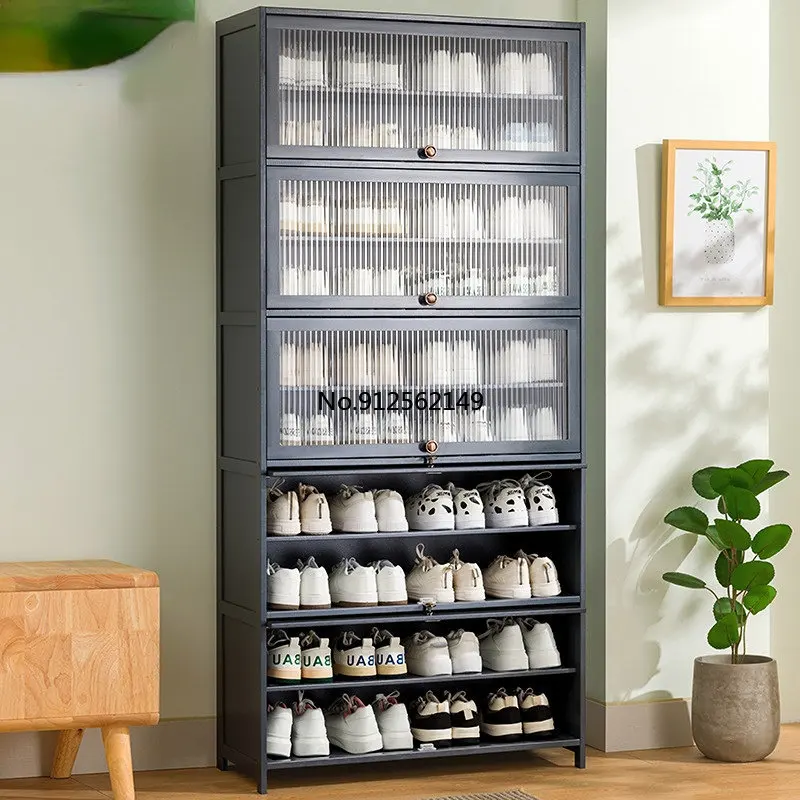 

Modern household doorway saves space with large capacity ultra-thin solid wood tipper storage shoe cabinet storage frame