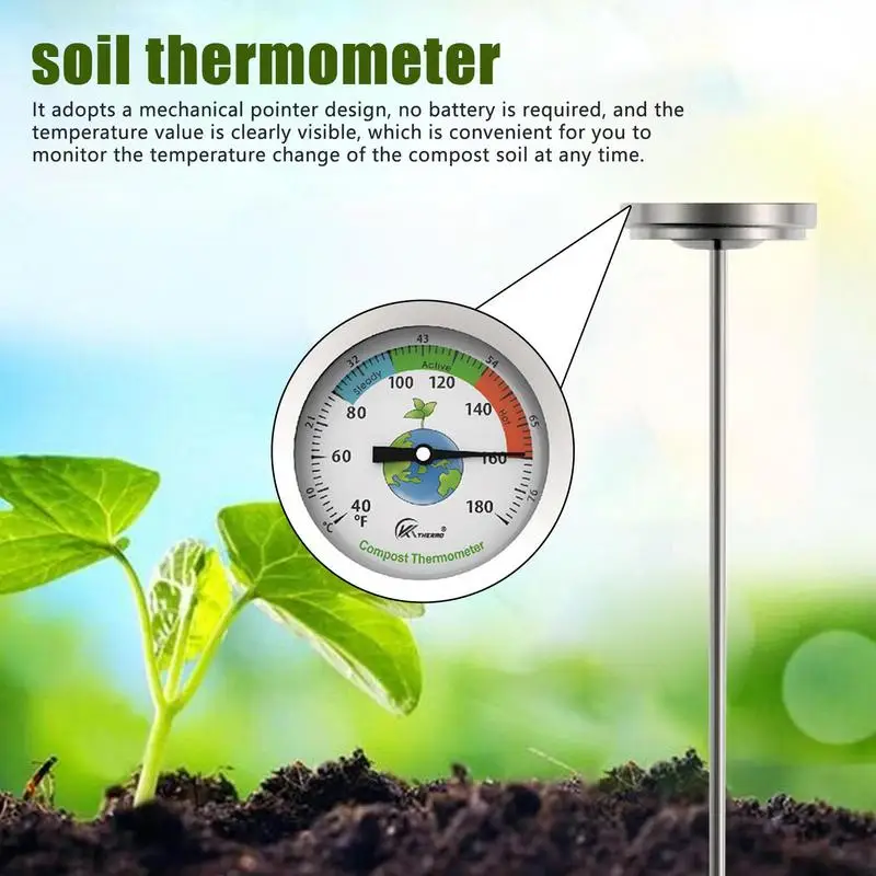 Soil Temperature Gauge Compost, Soil Tester, Meter Measuring Probes, Garden Soil Thermometer, Ground Temperature Thermometer