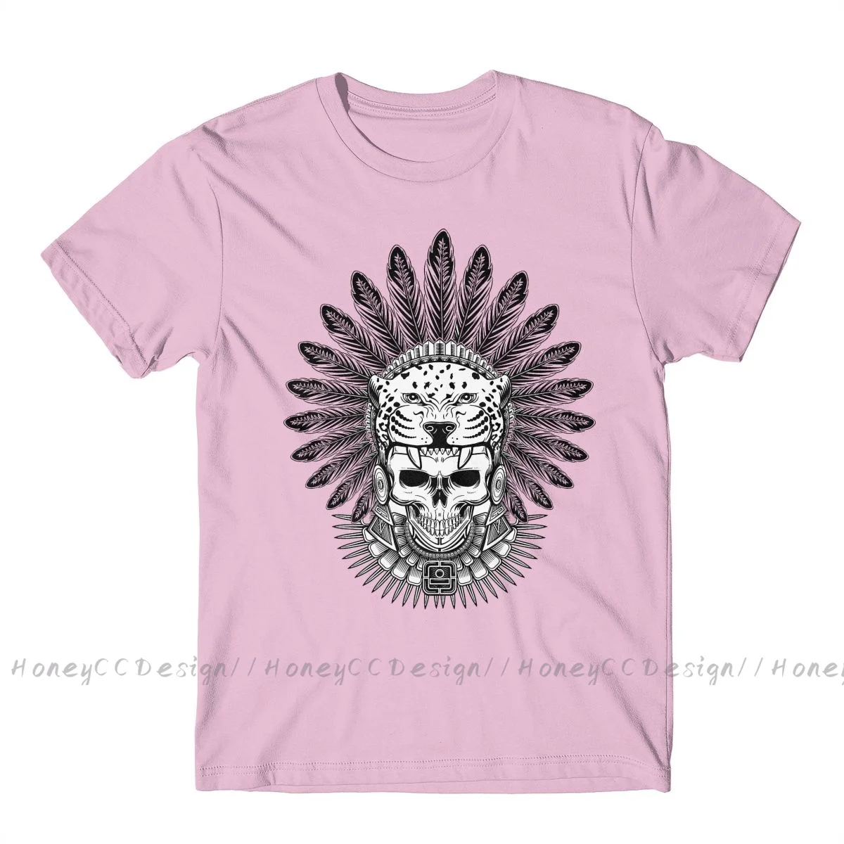 Men TShirt Aztec Jaguar Warrior Skull Unisex Clothes Shirt Design Mexico Skull Sugar O Neck Cotton T-Shirt Plus Size