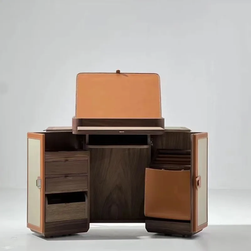 Modern light luxury bedroom solid wood hard bag leather multi-functional folding advanced file cabinet
