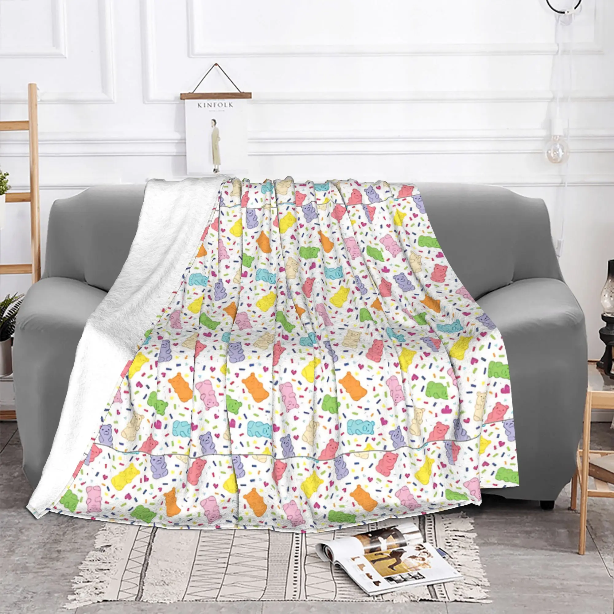 1PC Cute Chewy Candy Figure Gummy Bear Home Room Decorations Winter Blankets For Adults Bedding Home Interior Sofa Knee