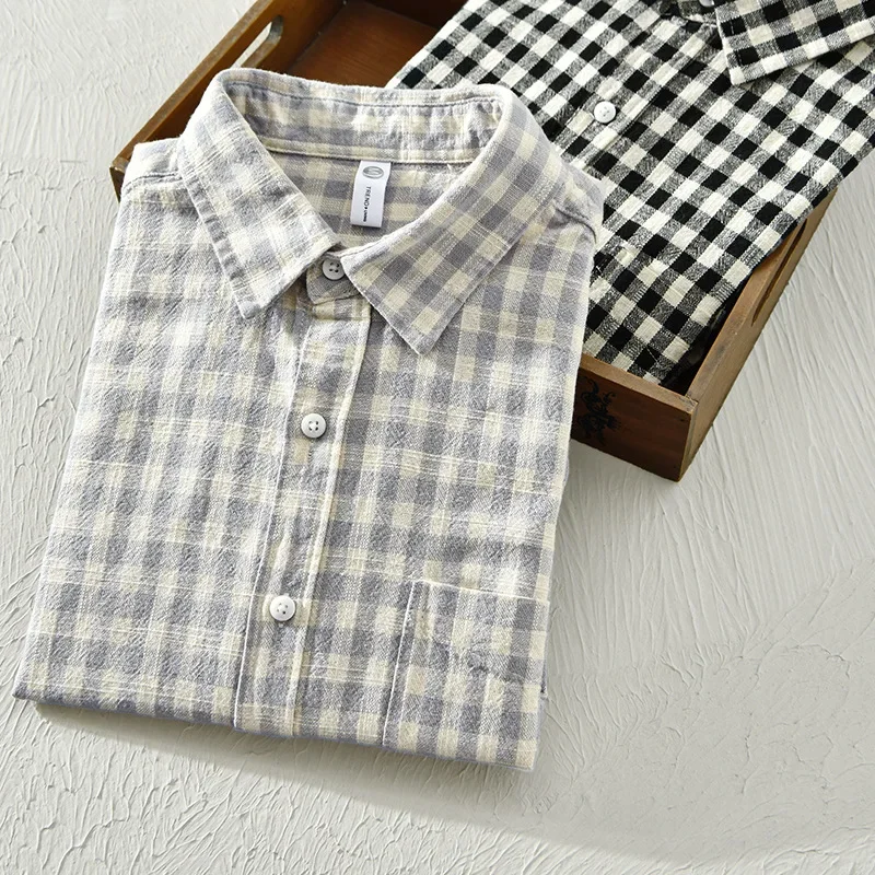 Camisas a cuadros para Hombre, camisas sueltas informales de uso diario, Camisa de manga corta de algodón puro con bolsillo, Camisa Simple Harajuku para Hombre 2024