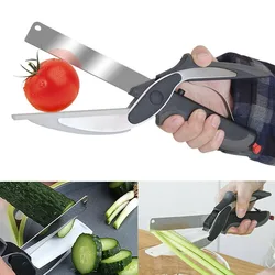 Kitchen Scissor 2 in 1 Cutting Board Utility Cutter Multifunction Stainless Steel Vegetable Meat Scissor Kitchen Cooking Knife