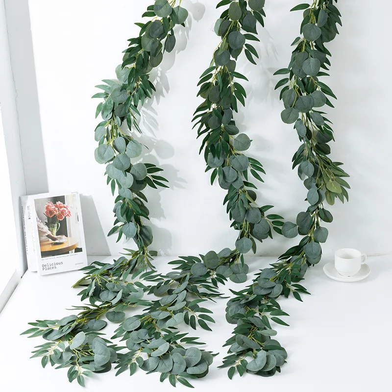 Künstliche Eukalyptus-Girlande, 1 Stück, 1,7 m, Gemischte Blätterranken, Realistisches Blattwerk für Hochzeit, Weihnachten, Bauernhaus-Tisch, Kamin, Heimdekoration
