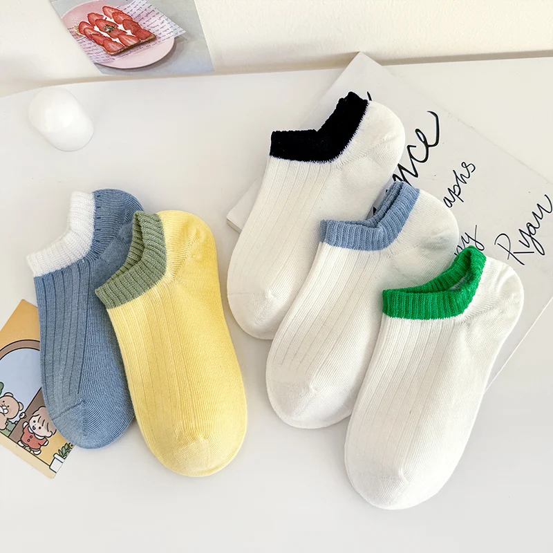 

Children's socks, five pairs, spring and autumn style, simple and versatile, colorful, low-cut boat socks