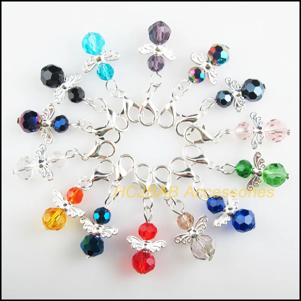 15Pcs Silver Plated Star Retro Mixed Ball Crystal 14x22mm Angel With Lobster Claw Clasps Charms