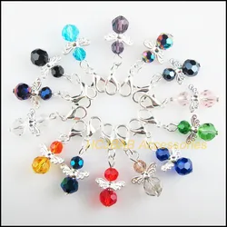15Pcs Silver Plated Star Retro Mixed Ball Crystal 14x22mm Angel With Lobster Claw Clasps Charms