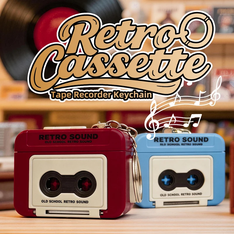 Retro Tape Recorder Keychain Mini Recording Music Box Keyring Backpack Small Pendant Decompression Ornament Birthday Couple Gift