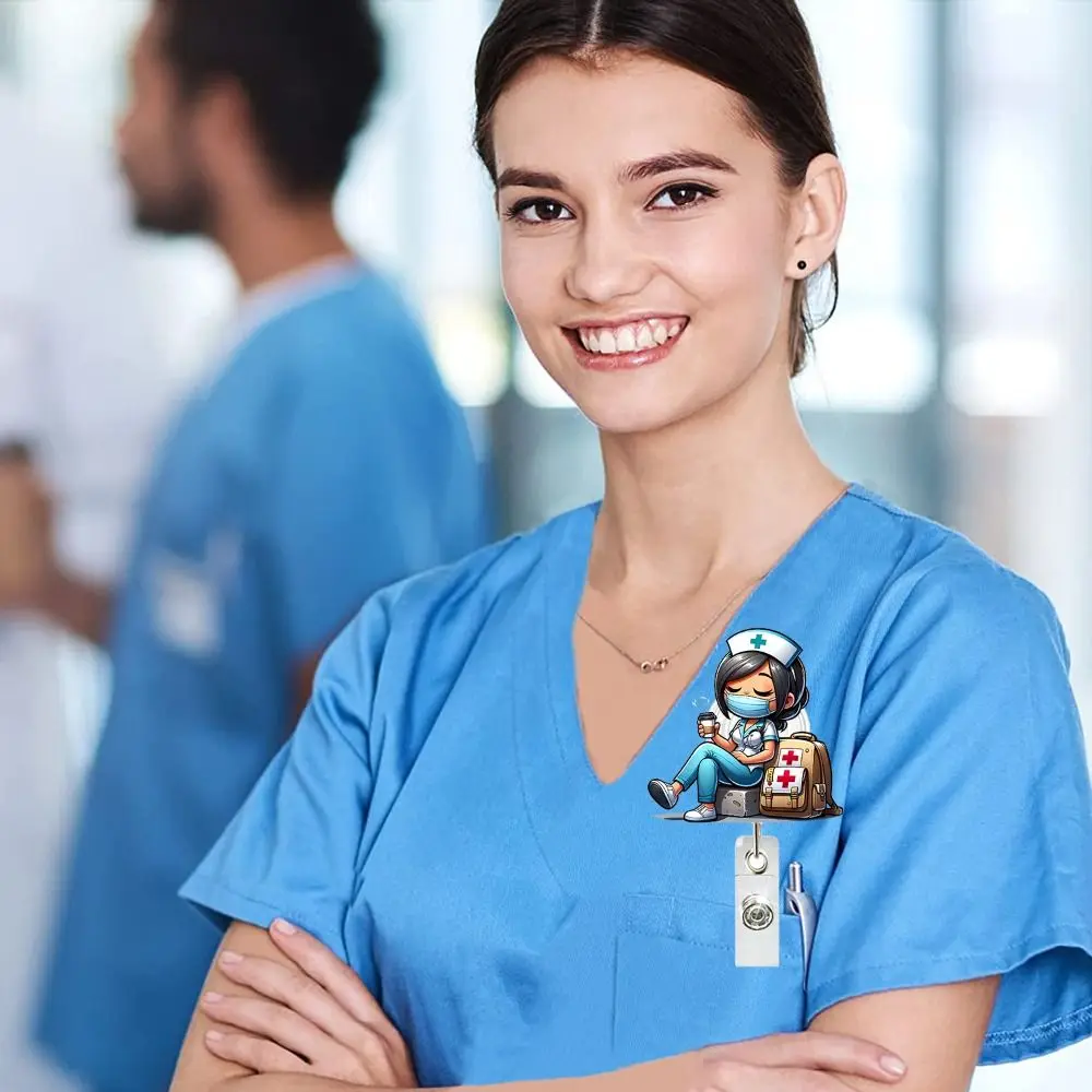 NEW Retractable Nurse Badge Holder Lanyard Acrylic ID Badge Reels ID Badge Clip ID Card Decoration