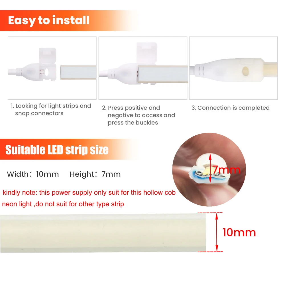 220V Dimmer Power Supply for 288LEDs Hollow COB LED Neon Light Power Adapter EU Plug