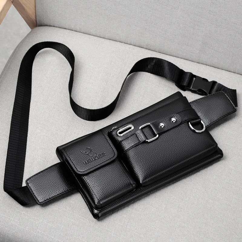 WEIXIER Men New Fashionable Waist Bag Sports Travel Mobile Phone Bags Business PU leather Multi Functional Crossbody Cycling Bag