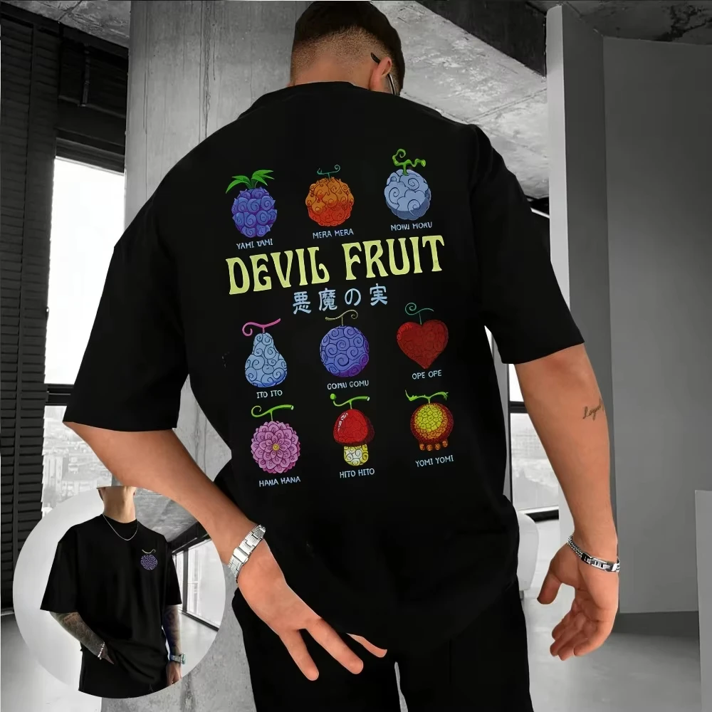 

One Piece Devil Fruit Unisex Pure Cotton T-shirt 2026 Summer Anime Print American Loose Casual Parent-child Short Sleeved Top