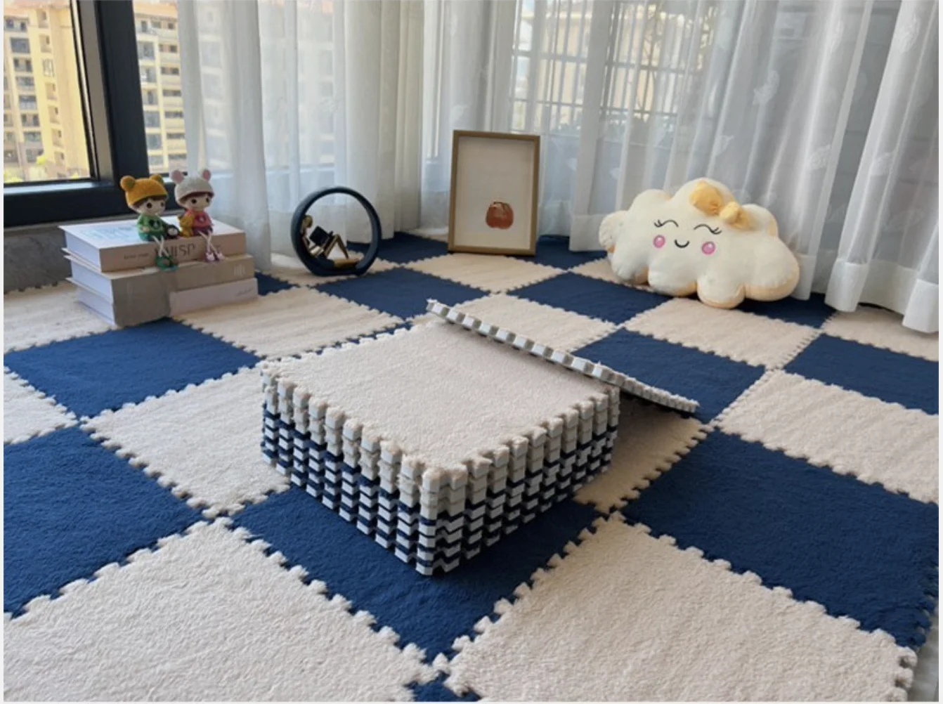 Interlocking Plush Foam Floor Mat Tiles 10pcs 30cm x 30cm Cuttable Carpet Set