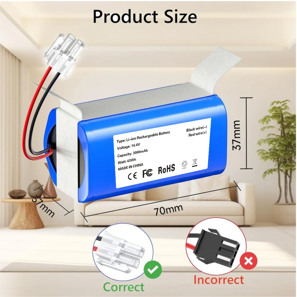 14.4V 3000mAh Li-ion Replacement Battery For ILIFE Zaco A4 A4s V7 A6 Dibea D960 GT200 AMIBOT H20 X782 Robot Vacuum Spare Parts