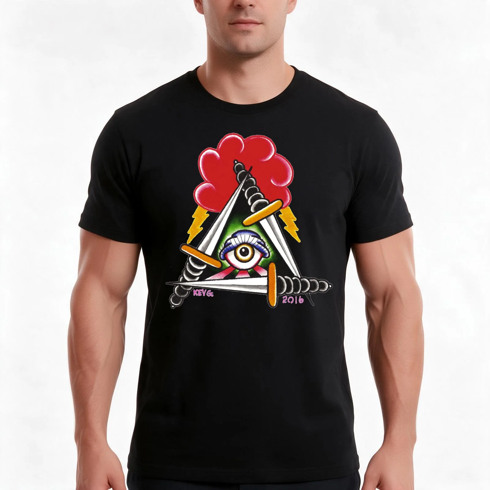 ILLUMINATI DAGGERS - Art By Kev G T-Shirt Summer Casual Cotton Tee Oversized Streetwear Tops Vintage Graphic Print