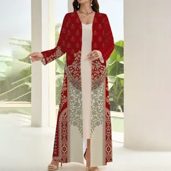 Stampa di lusso Abaya musulmano Ramadan islamico Abbigliamento donna Abaya Manica svasata Kimono aperto Turchia Abaya Dubai Abaya aperto sul davanti