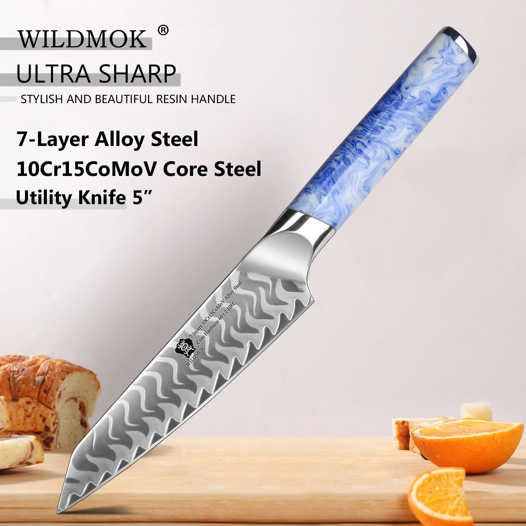 

WILDMOK Utility Knife 5", Ultra Sharp Kitchen Fruit Knives, 7 Layer 10Cr15CoMov Alloy Steel Peeling Knife with Resin Handle