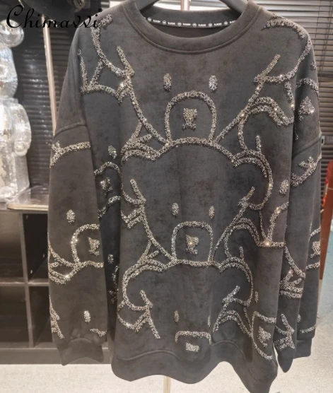 Sudadera corta de oso de diamante para mujer, Top holgado y ajustado con dibujos animados de diamantes, novedad de otoño, 2024