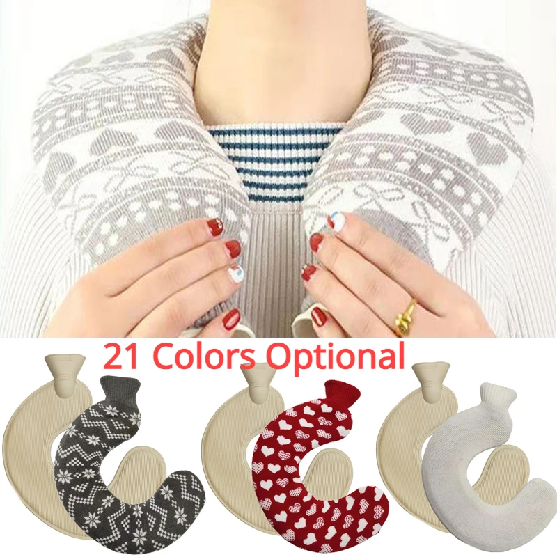 U-shaped Hot Water Bottle Bag with Cloth Cover Set 21 Colors 1L Portable Winter Warm Hot Water Bottle for Neck Shoulder Warmer