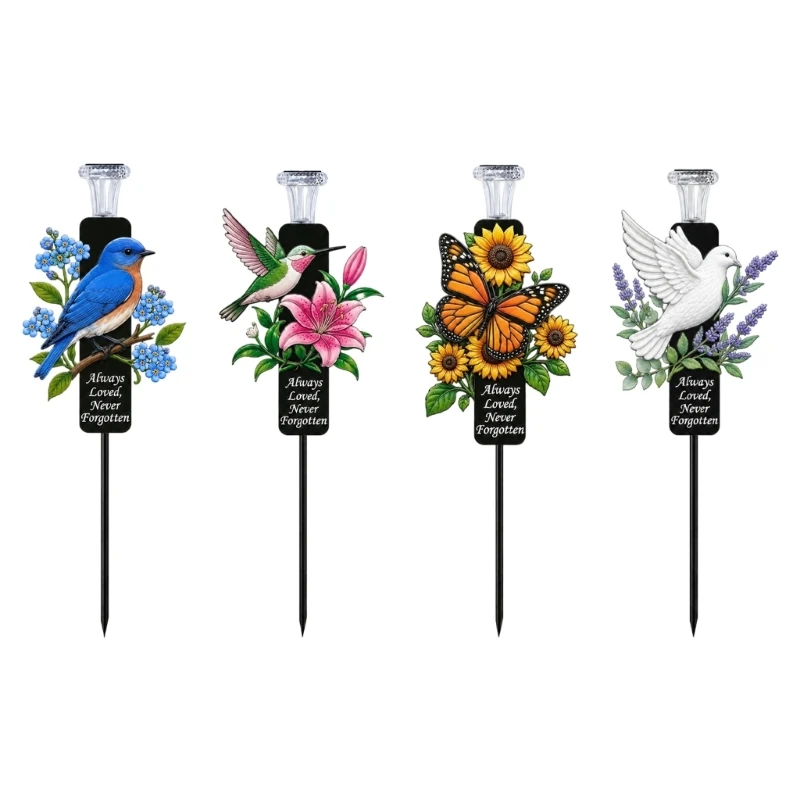 Solar Garden Stake Light Metal Outdoor Yard Accent with Message Plaque and Pointed Base for Outdoor Lawn Border Use 37JD