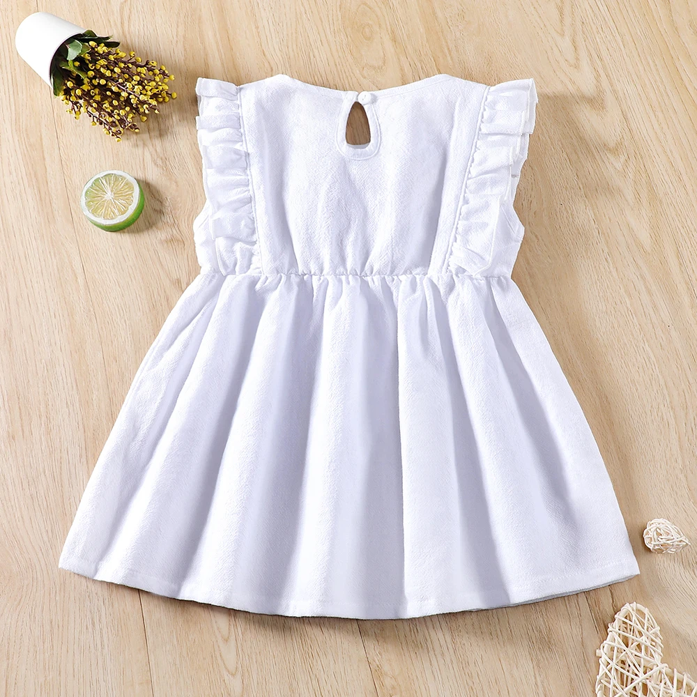 AML Toddler Girls Floral Embroidery Ruffled Summer Dress White Color 3-24 Months Cotton Sundress