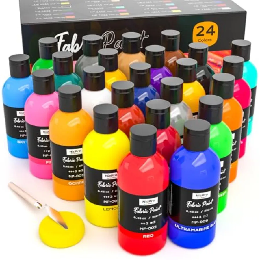 

Permanent Fabric Paint .45 oz, 250 ml Soft Fabric Paint for Clothes, Non-Toxic Textile Paint for Fabric DIY Crafts, T-shirts, S