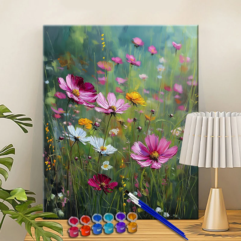 الطلاء بالأرقام مجال الزهور البرية الاكريليك الطلاء قماش دروبشيبينغ صورة الأسرة الأطفال صور هدايا عيد الميلاد #2