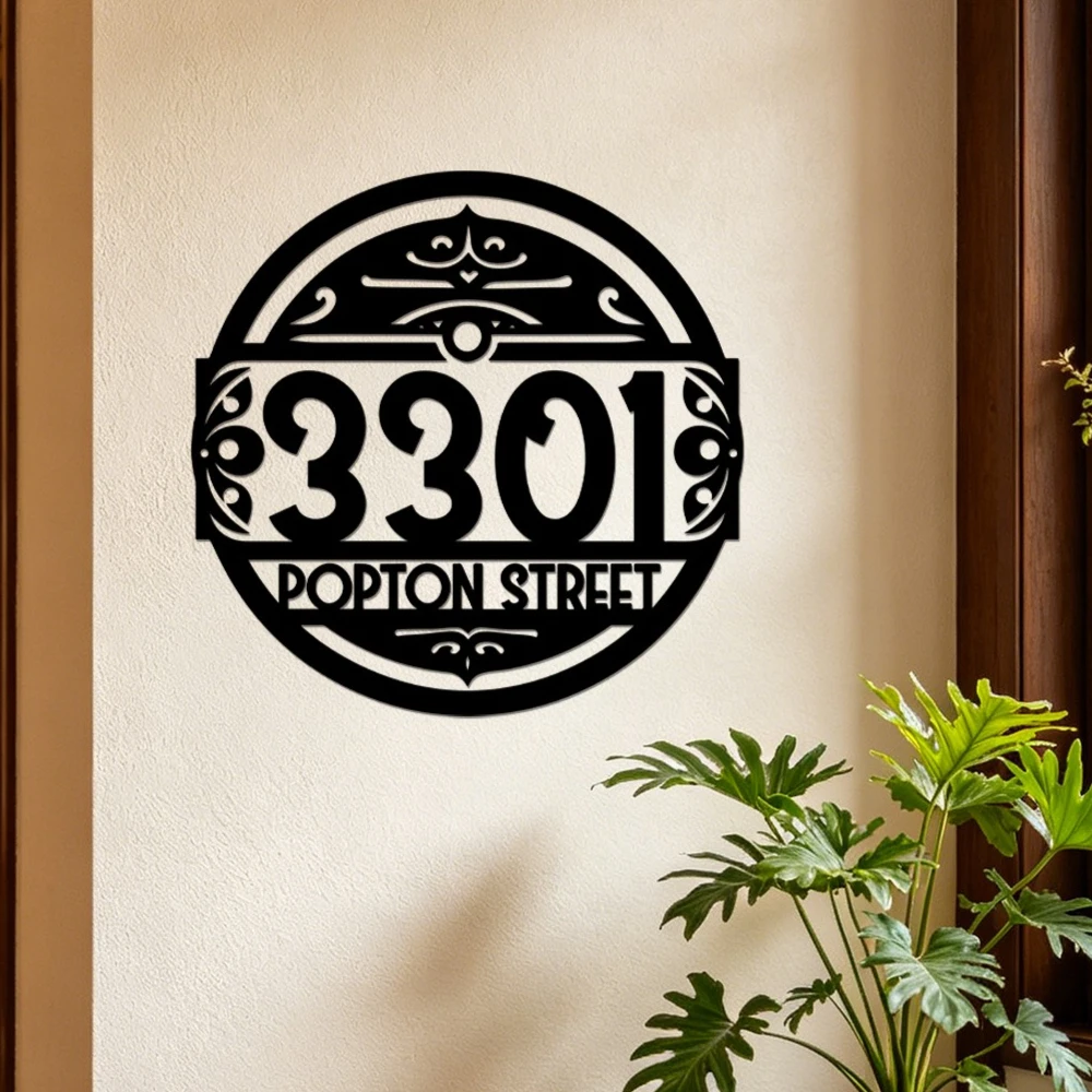 Custom House Address Metal Sign, Personalized Street Name Number Plaque Circular Address Wall Art, Home Decor, Wall Hanging Sign