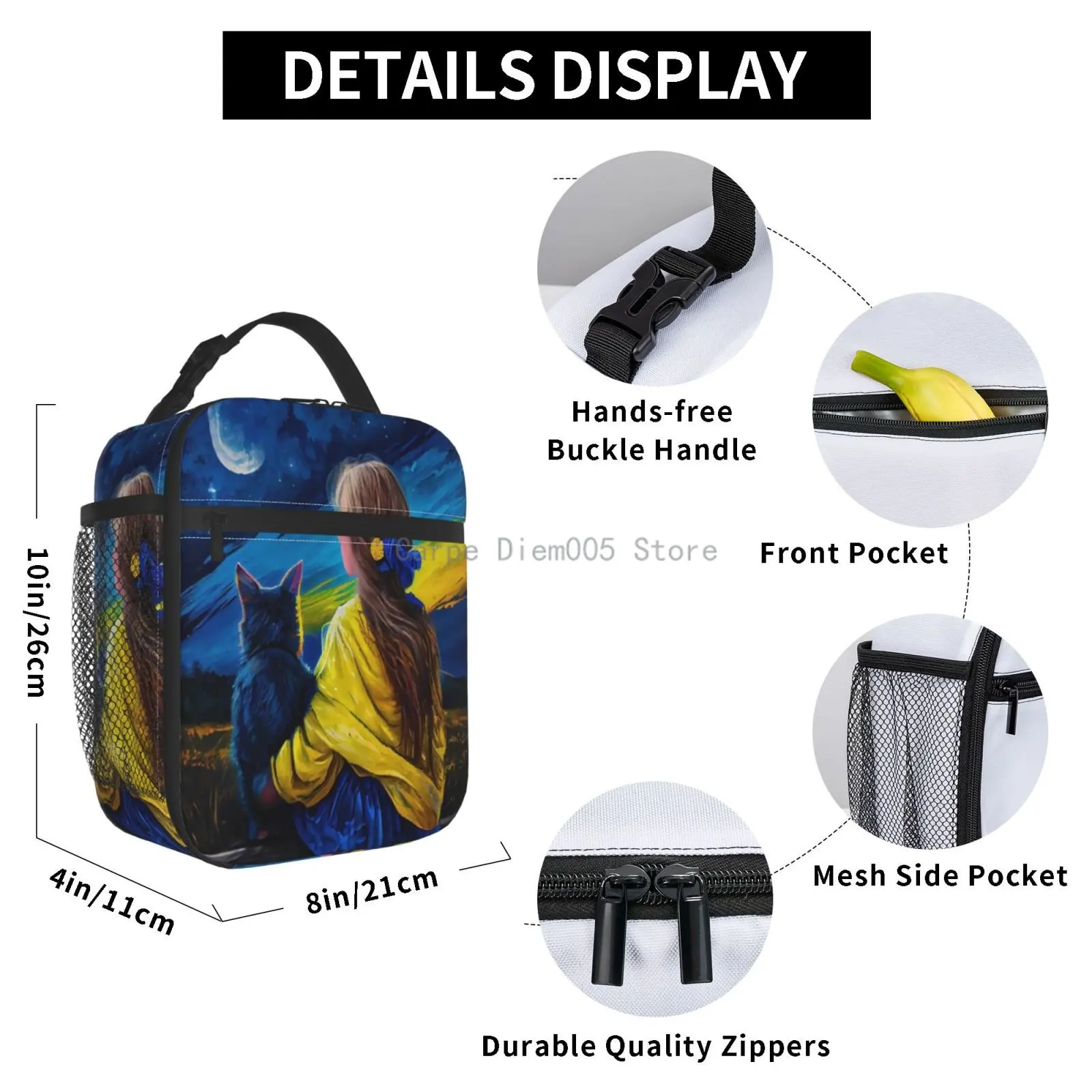 Ukrainian Flag Insulated Lunch Bags Women Portable Lunch Container for School Multifunction Food Box