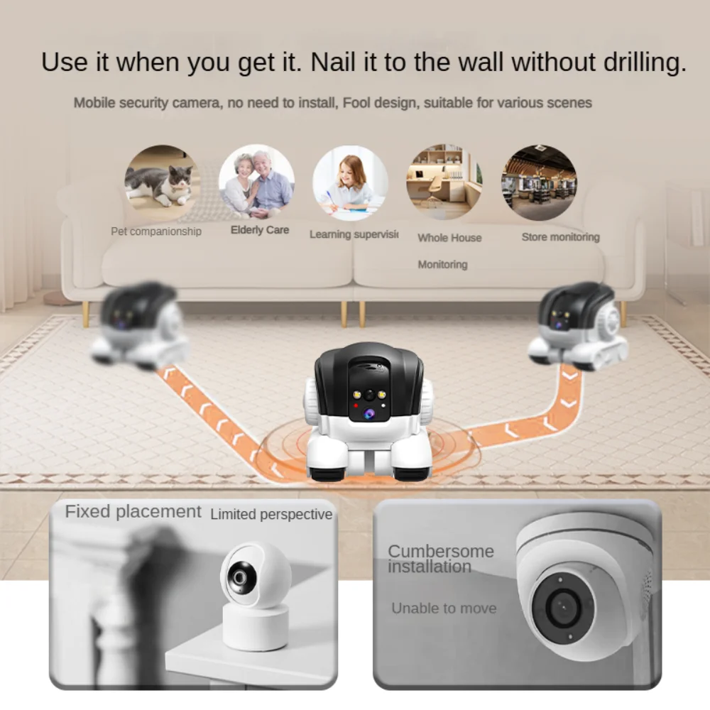 

Dual Lens Robot Camera Dual Screen Monitoring All-Around Viewing Long Battery Life Custom Monitor Mobile Walking Camera Gifts