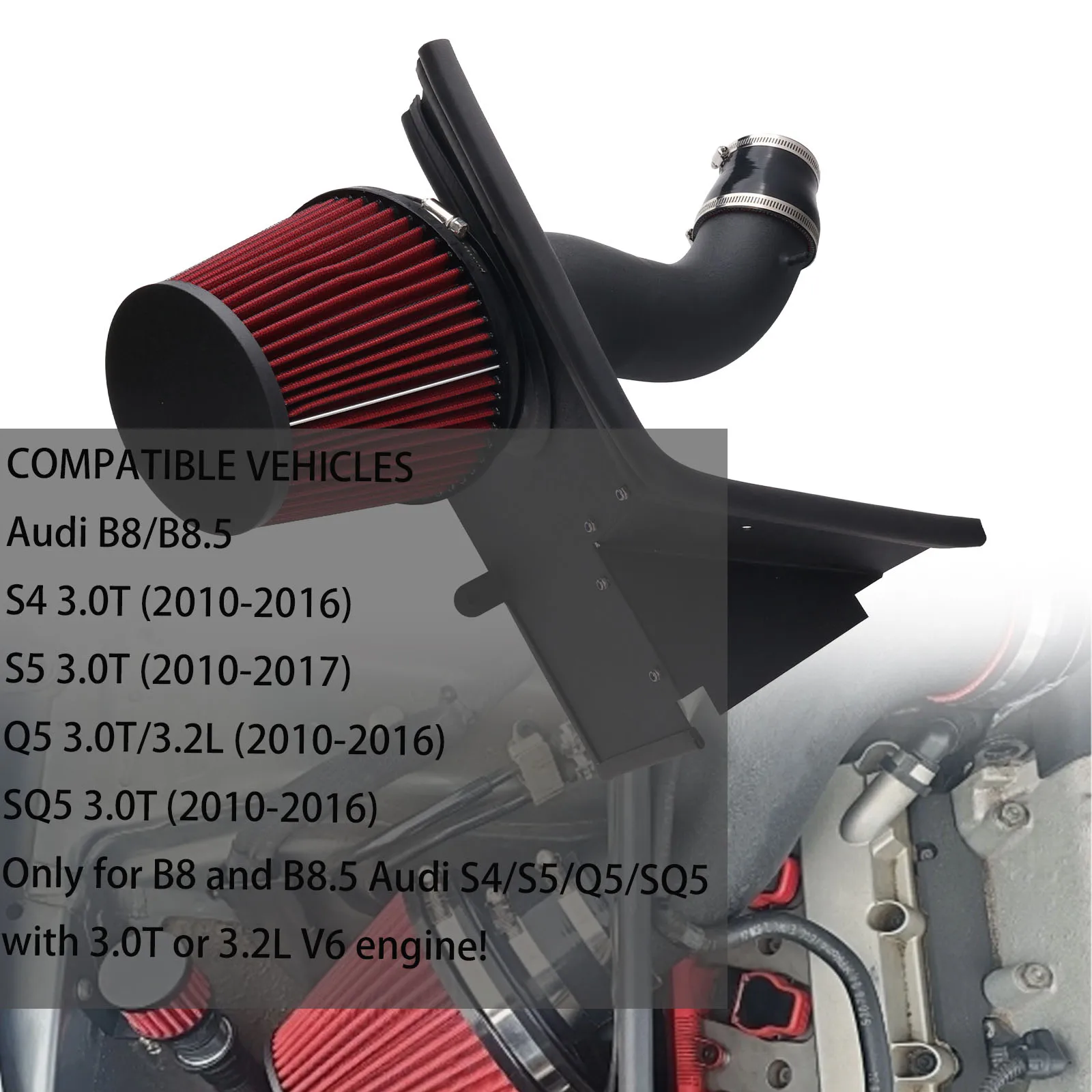 Cold Air Intake Kit 3.5' Pipe For Audi S4 S5 Q5 SQ5 B8 B8.5 3.0T 3.2L V6 Engine