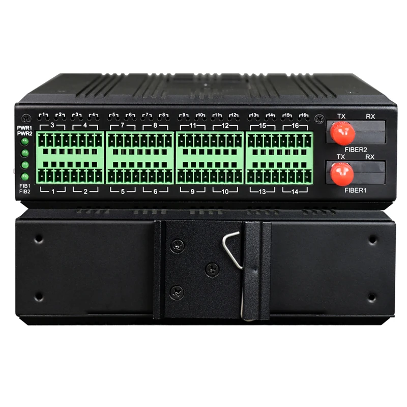 คุณภาพสูงเกรดอุตสาหกรรม 16 ช่อง DI DO หน้าสัมผัสแห้งเป็นตัวแปลงไฟเบอร์ออปติก
