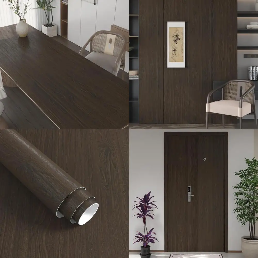Dark Brown Extra Wide Thickened Wood Grain Peel and Stick Wallpaper Textured, Ideal for Covering Walls and Surfaces