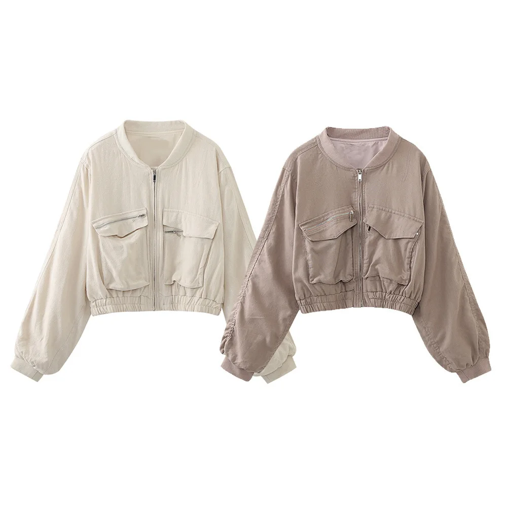

Весенне-осенняя новая дышащая льняная женская повседневная куртка-пилот, простая однотонная женская куртка с длинными рукавами