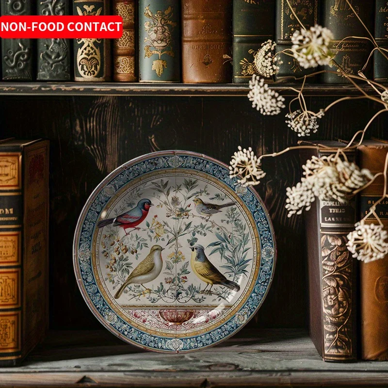 1pc Hand-Painted Vintage Ceramic Decorative Plate - Elegant Floral & Bird Round Wall Hanging or Tableware, Multi-Color Options