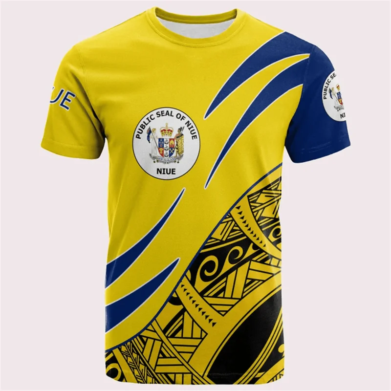 Niue National Flag 3d Print T Shirts For Men New Fashion NU Emblem Print Short-sleeve T-shirt Streetwear Unisex Tops Camisetas