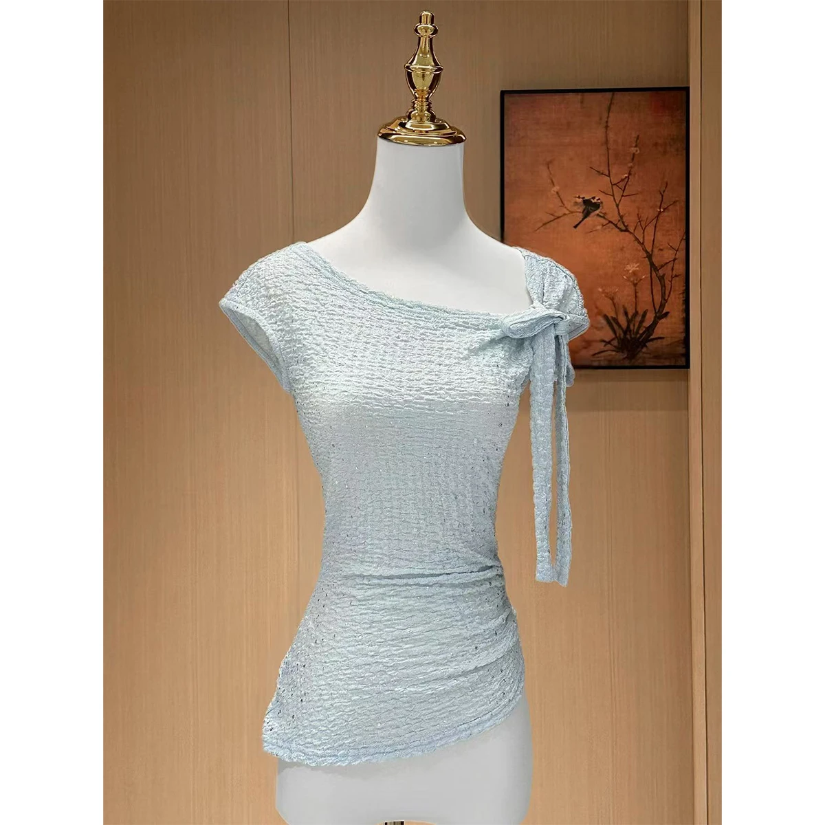 

Новинка: Летний женский топ Sy Pure Desire Bubble Sweet Design, светло-голубой, плиссированный, из мягкого полиэстера, с круглым вырезом