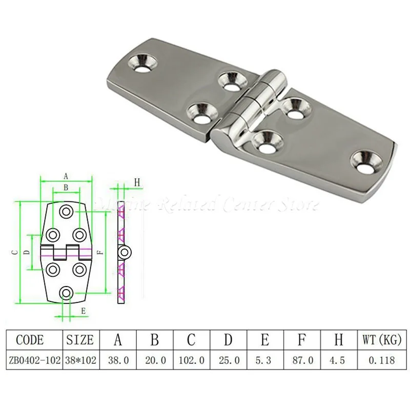 1 Pieces 316 Stainless Steel Strap Hinge Door Hinge For Marine Boat Yacht 38x102mm Rafting Boating Accessories Boat Marine