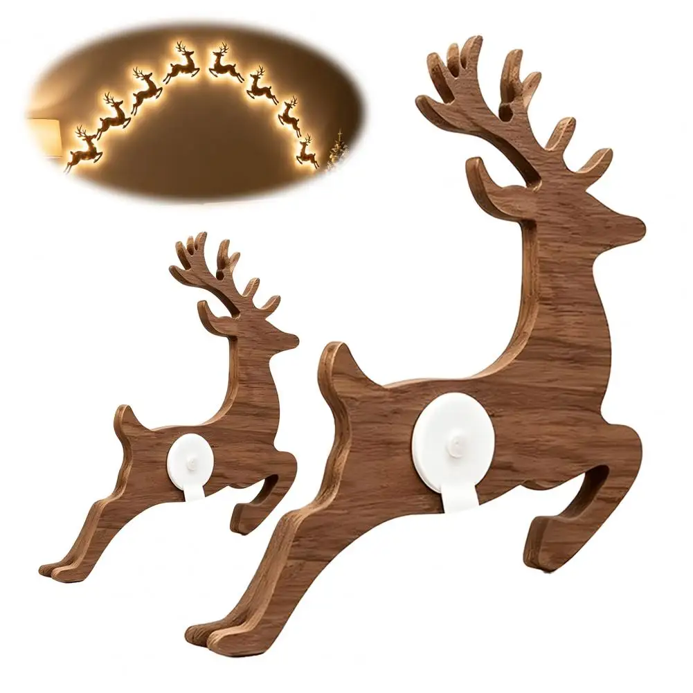 12 Pcs LED Reindeer Wall Decoration Christmas Glow Silhouette Lights 3D Light-Up Wooden Reindeer Peel And Stick Wall Art